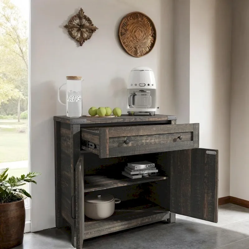 Black Double Barn Door Accent Cabinet, 30 Inch, 1-Person