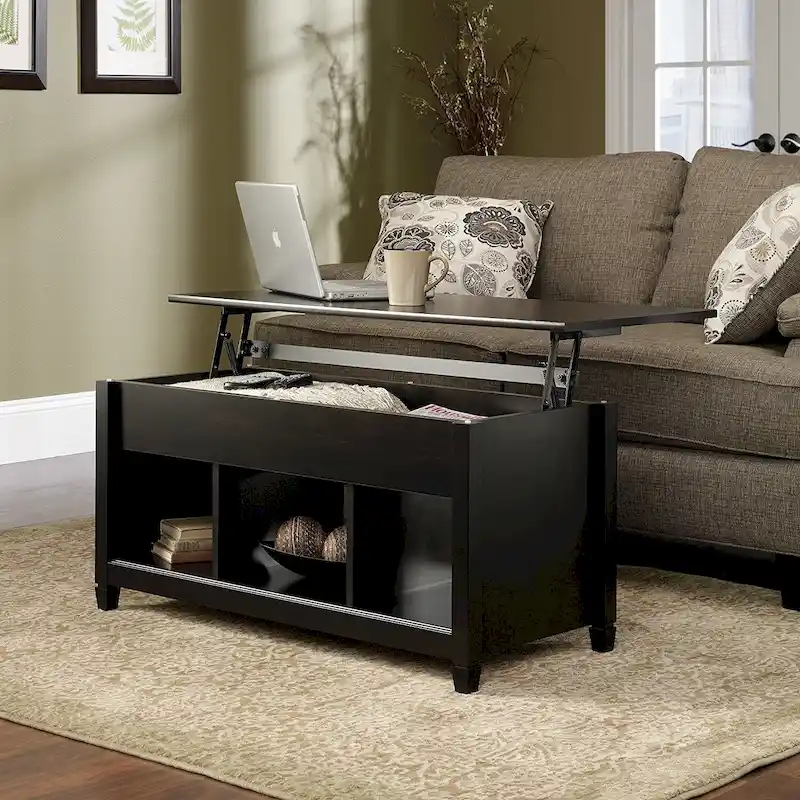 Brown / Black / White Lift Top Storage Coffee Table with Cabinets, Single