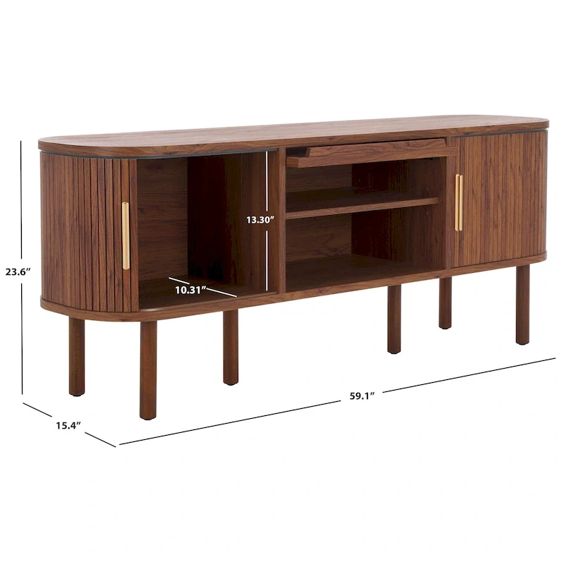 2 Tambour & 1 Glass Lift Door Media Stand. - 59Wx15Dx24H