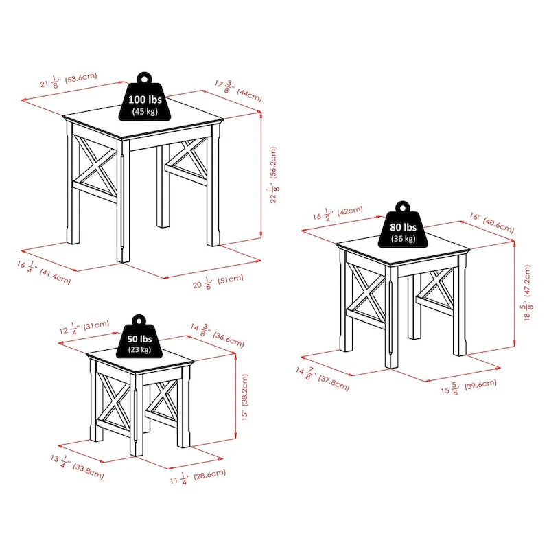 Xola 3-Pc Nesting Tables, Cappuccino - 21.1  W x 17.3  D x 22.1  H.