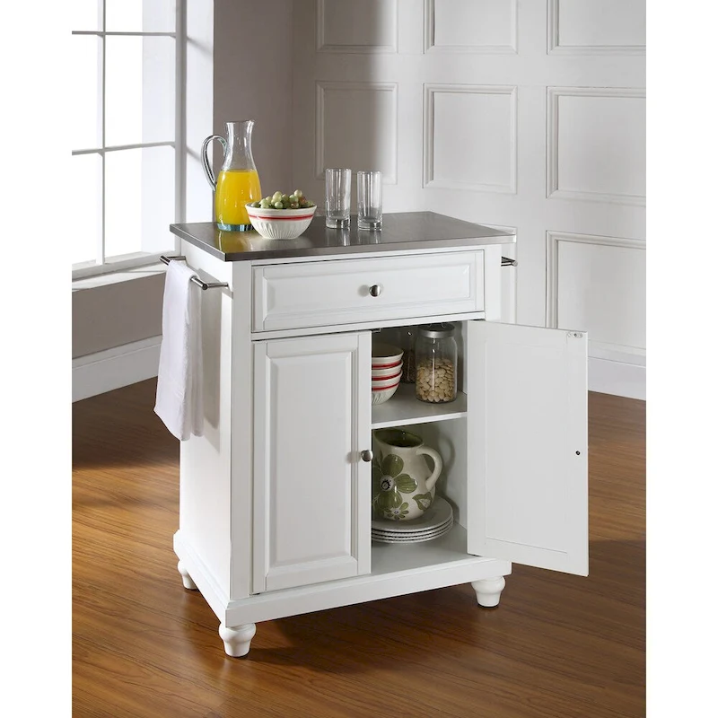 Cambridge Stainless Steel Top Portable Kitchen Island in White Finish - 18d x 31w x 35h