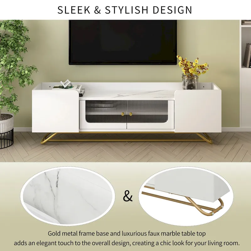 TV Console Table with Gold Frame Base