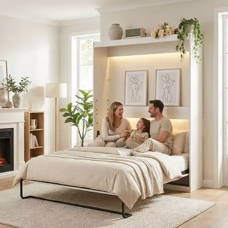 Mjkone Murphy Bed with RGB LED Lights, Space-Saving Wall Bed, No Mattress Included