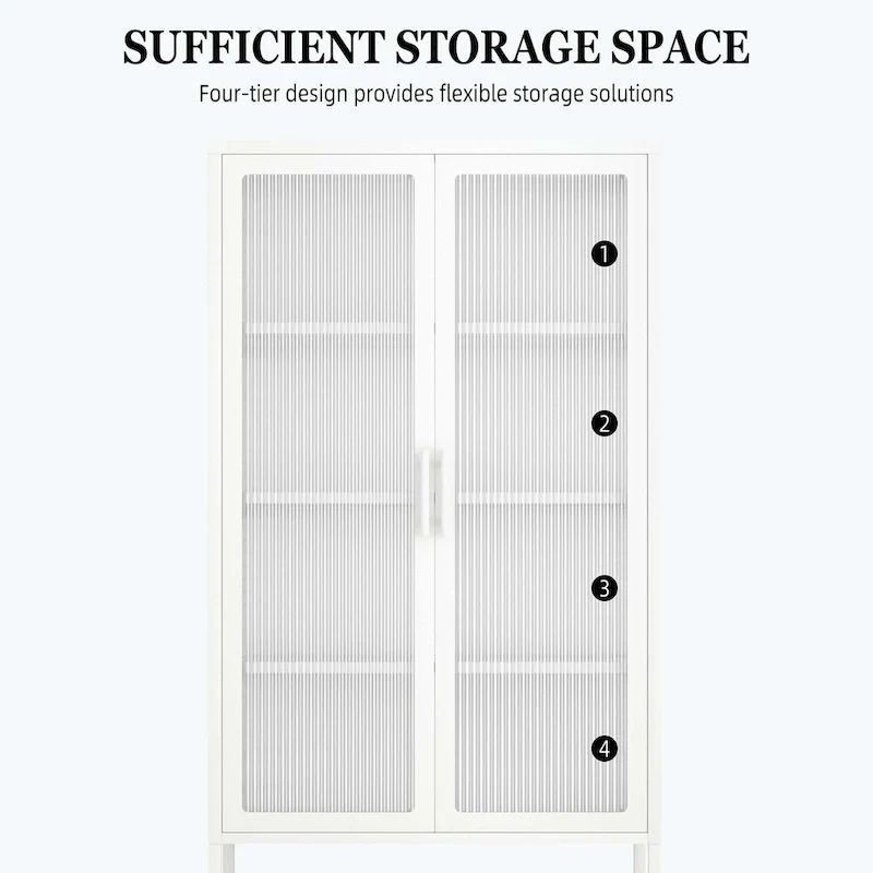 Mint Green/Blue/White/Black Steel Fluted Glass 2-Door Display Cabinet with Adjustable Shelves