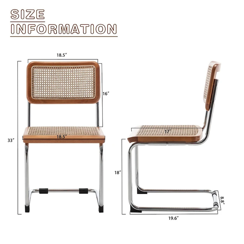 Rattan Dining Chairs Set of 2 Mid Century Modern Dining Room Chairs with Natural Rattan Woven Backrest and Seat