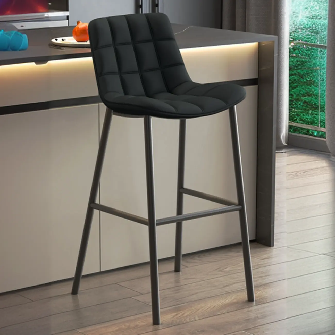 Concave Modern Low Back Leather Counter Bar Stools