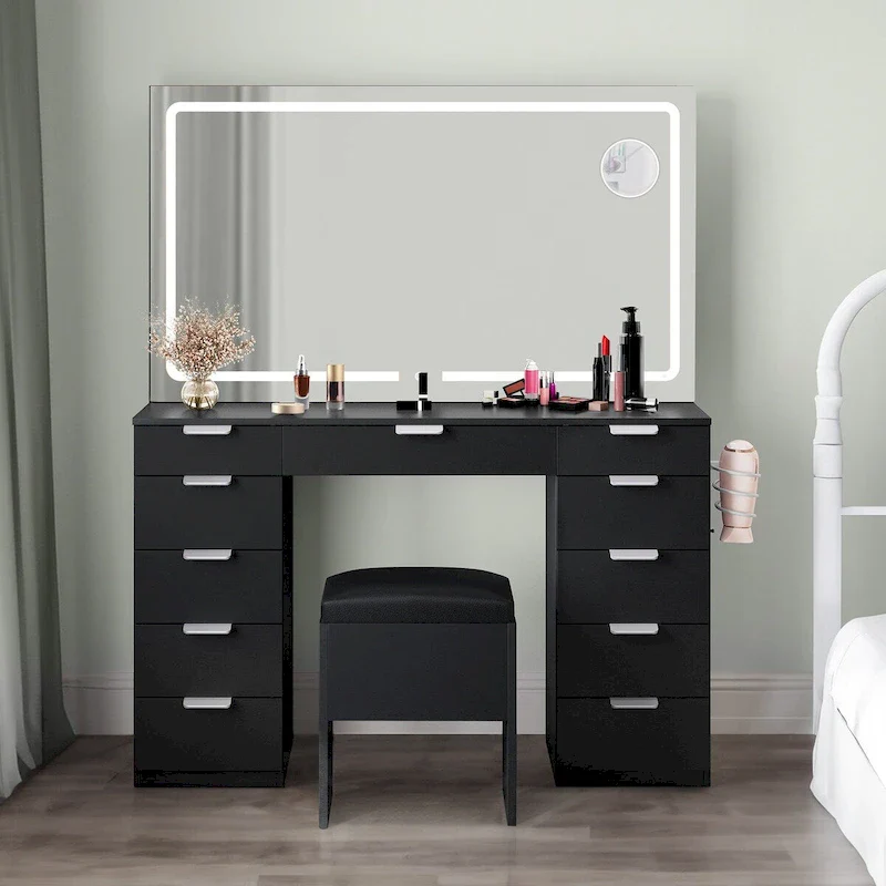 Moasis 46Vanity With Built-in Socket With Illuminated Mirror and Hair Dryer Rack - 55.8 H X 46 W X 11.7 D