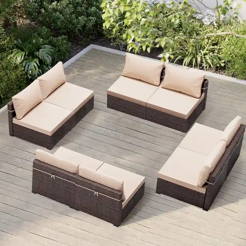 UPHA 8-Person Wicker Patio Conversation Seating Set with Cushions