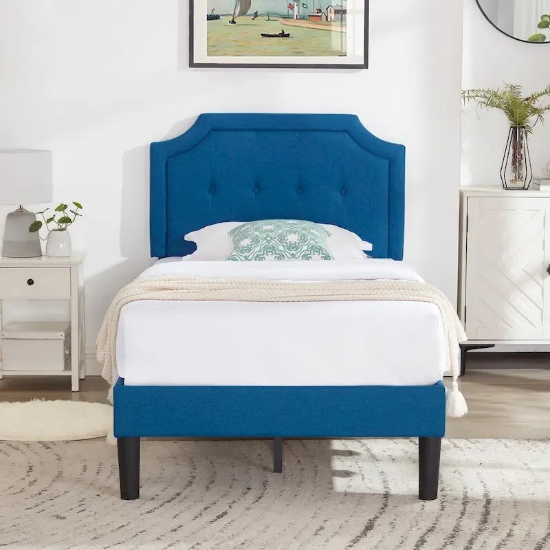 Javlergo Modern Upholstered Bed Frame with Height Adjustable Headboard, No Box Spring Needed