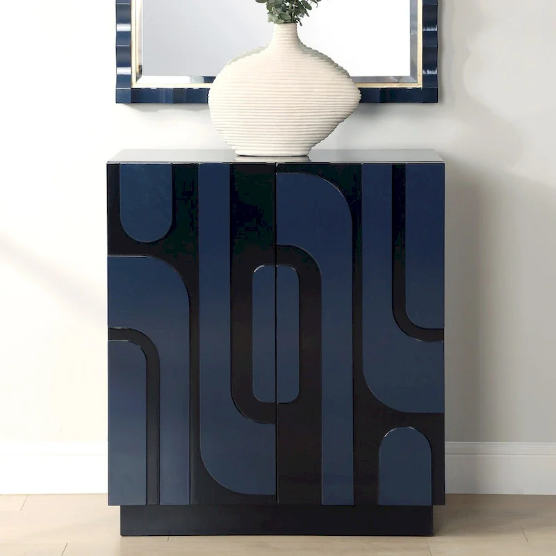 2 Door Glossy Blue Cabinet - 34 H X 30 W X 16.125 D