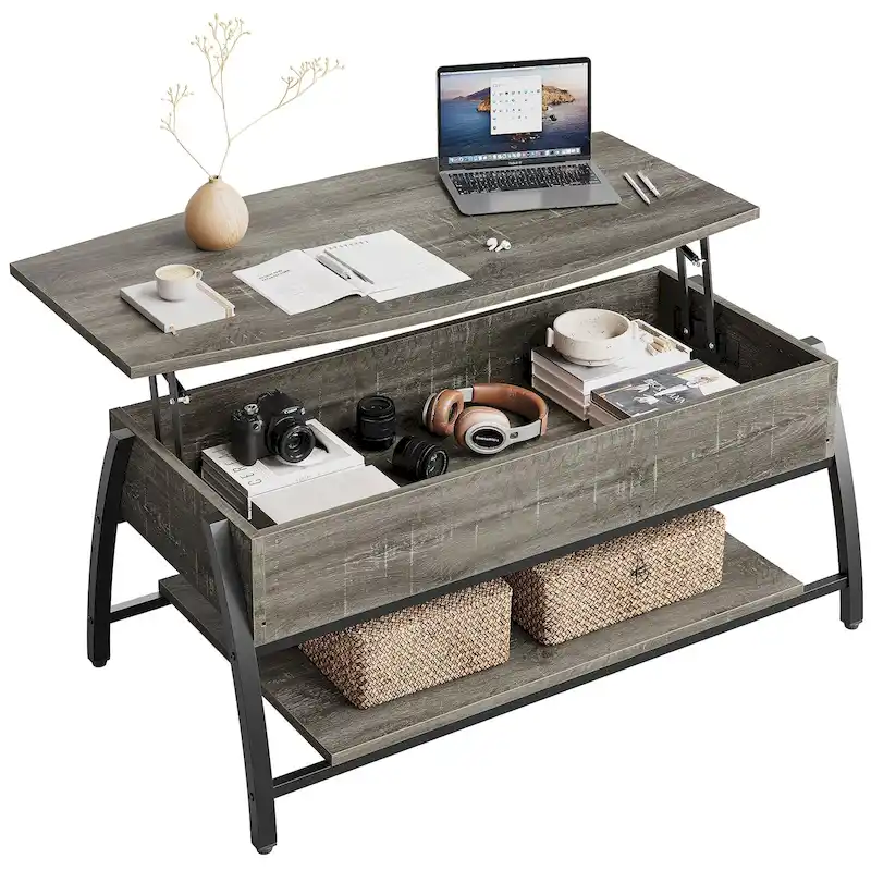 Retro Grey Oak / Rustic Brown Oval Lift-Top Coffee Table