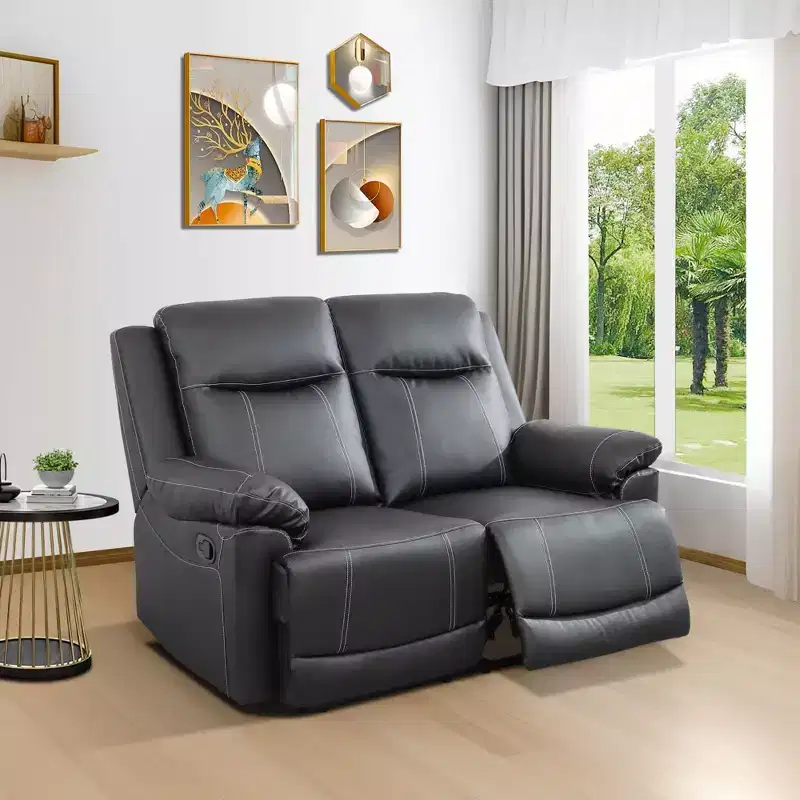 MAYEERTY Reclining Loveseat, 2-Seat Breathable Semi-PU Leather Recliner with Adjustable Backrests for Living Room, Black