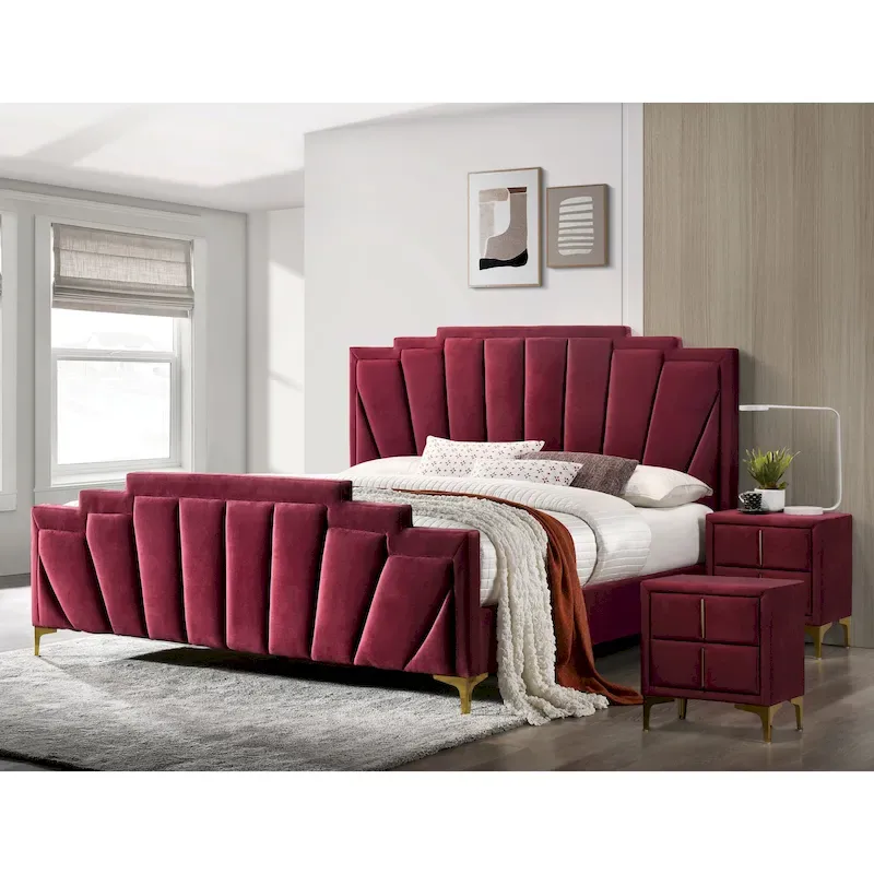 Furniture of America Glim Art Deco 3-Piece Shell Tufted Upholstered Bedroom Set