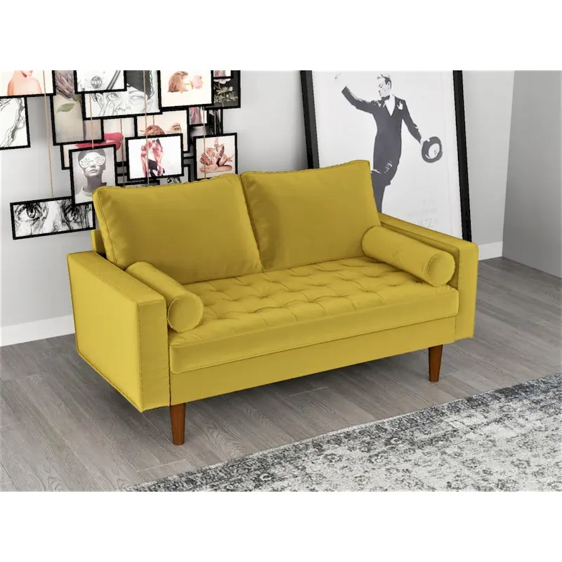 Faux Leather Mid-Century Loveseat – 2-Seat, Multiple Colors