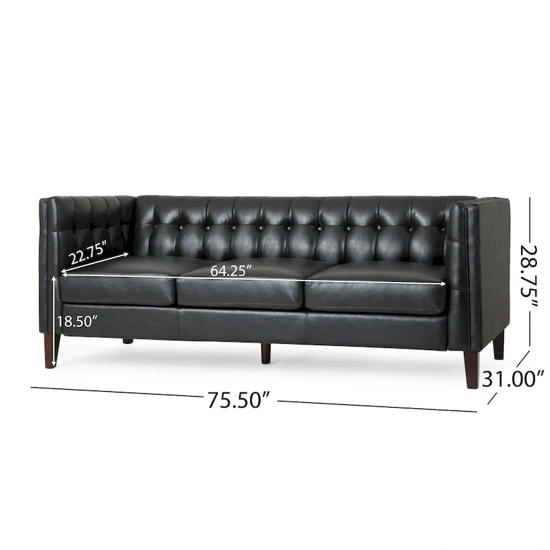 Pondway Faux Leather Tufted 3 Seater Sofa by Christopher Knight Home