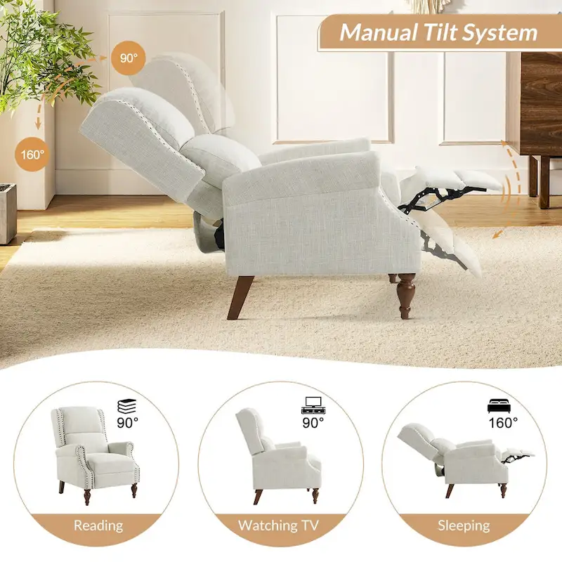 Terri Traditional Roll Arm Manual Recliner with Solid Wood Legs Set of 2 by HULALA HOME