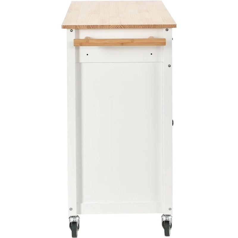 Kitchen Island Cart with Solid Wood Top, Locking Wheels, Spice & Towel Rack