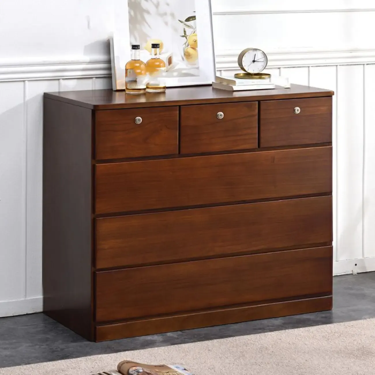 Modern Natural Wooden Double Dresser with 5-Drawers