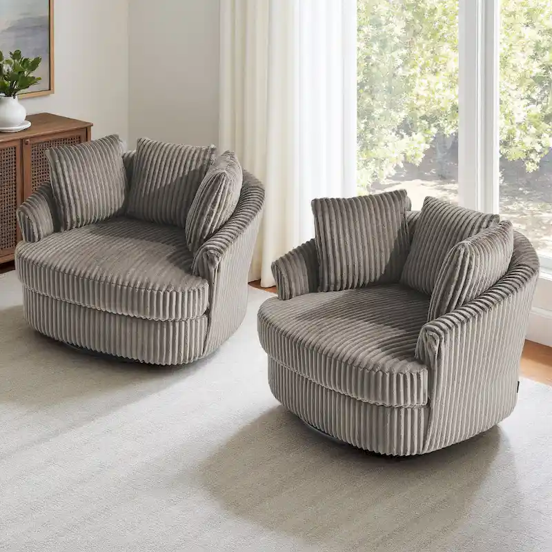 DREAMSIDEA 2 Set Recessed Arm Slipcovered Swivel Barrel Chair