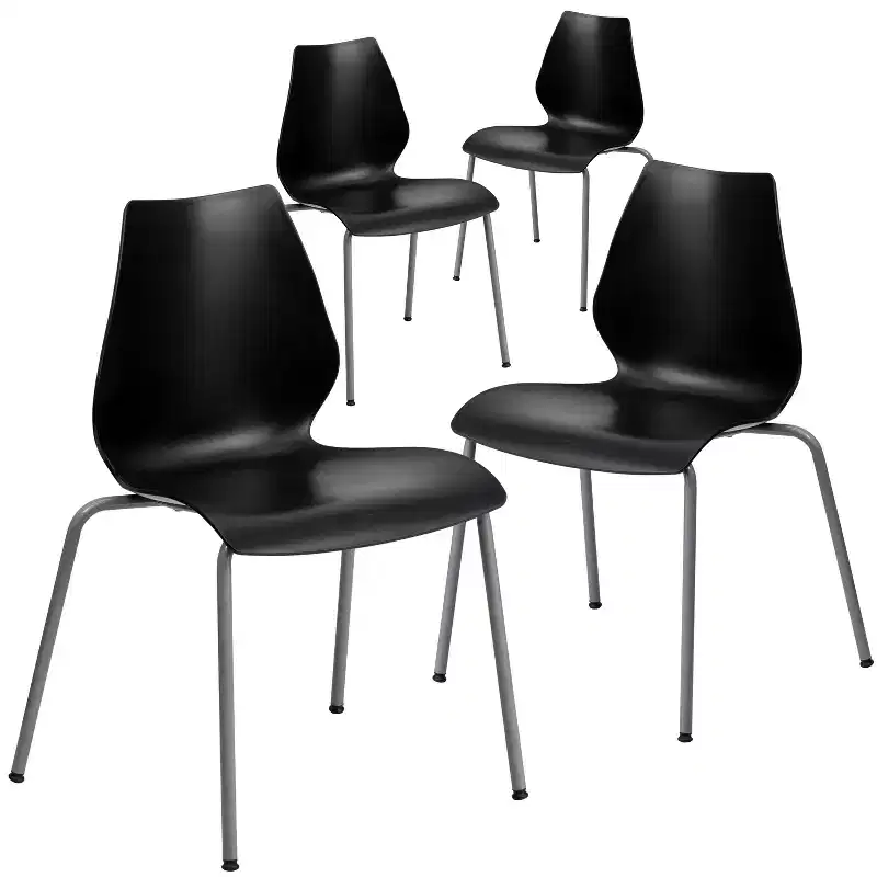 Flash Furniture 4 Pack HERCULES Series 770 lb. Capacity Stack Chair with Lumbar Support and Silver Frame