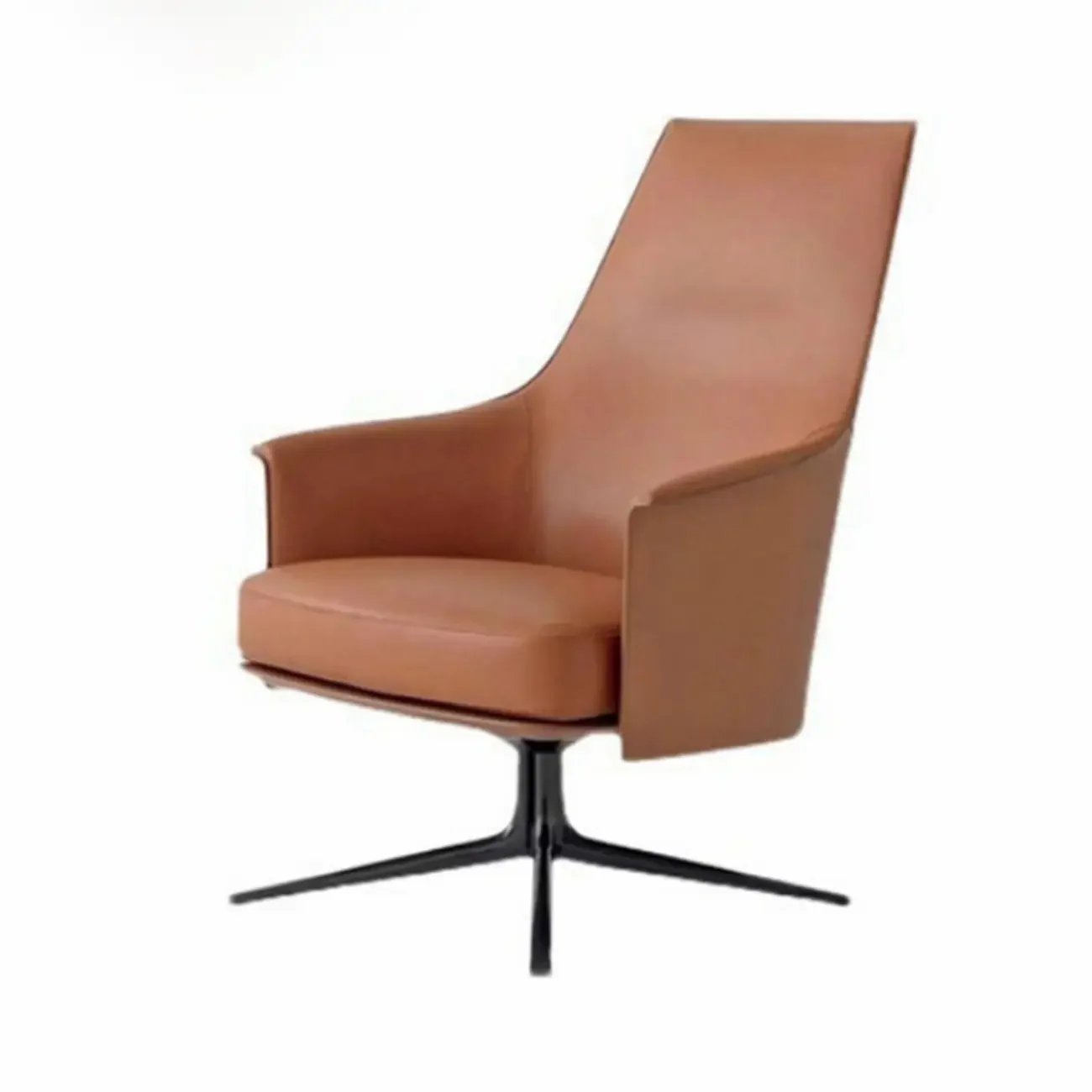 Modern Leather Flared Arm Armchair - Light Brown