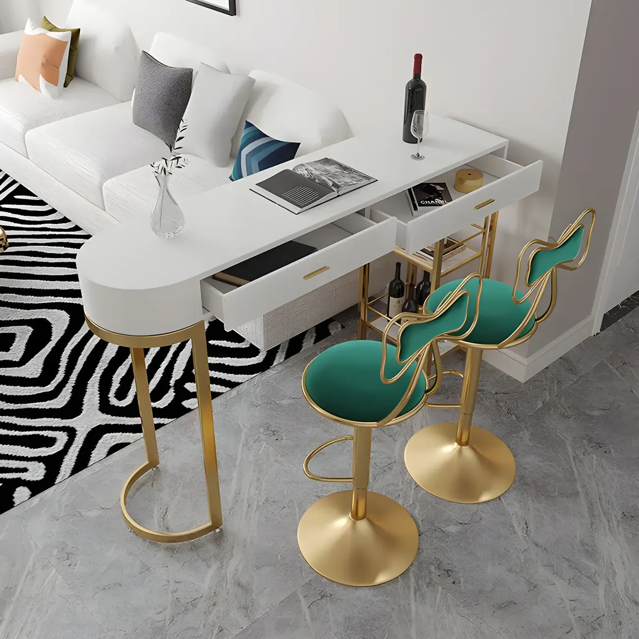 Glam White Free Form Gold Iron Storage Bar Tables