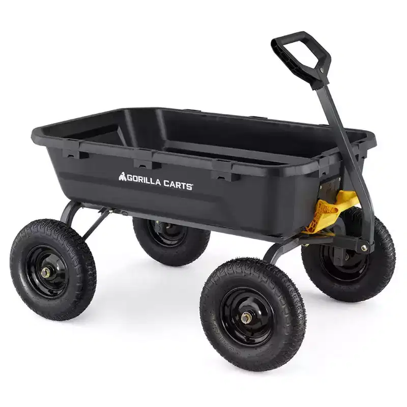 Gorilla Carts Heavy-Duty Poly Yard Dump Cart, 12 Cu Ft Tub, 1600 lb Haul Capacity, Black  Utility Wagon w/ Quick-Release Dumping & Pneumatic Tires