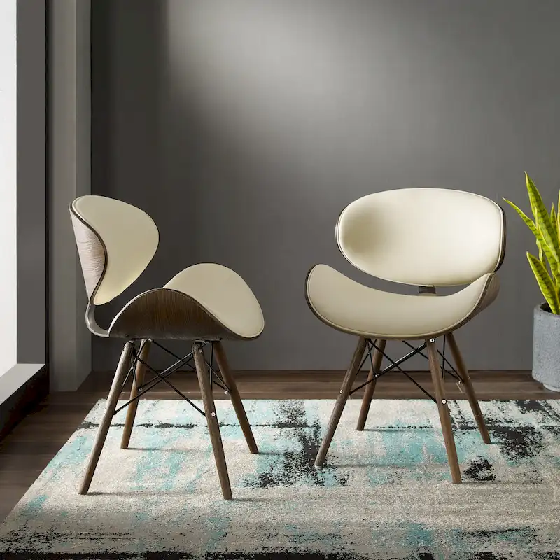 Mid-Century Accent Chair – Beige / Dark Grey / Peacock, Bonded Leather, 1–2 Seats