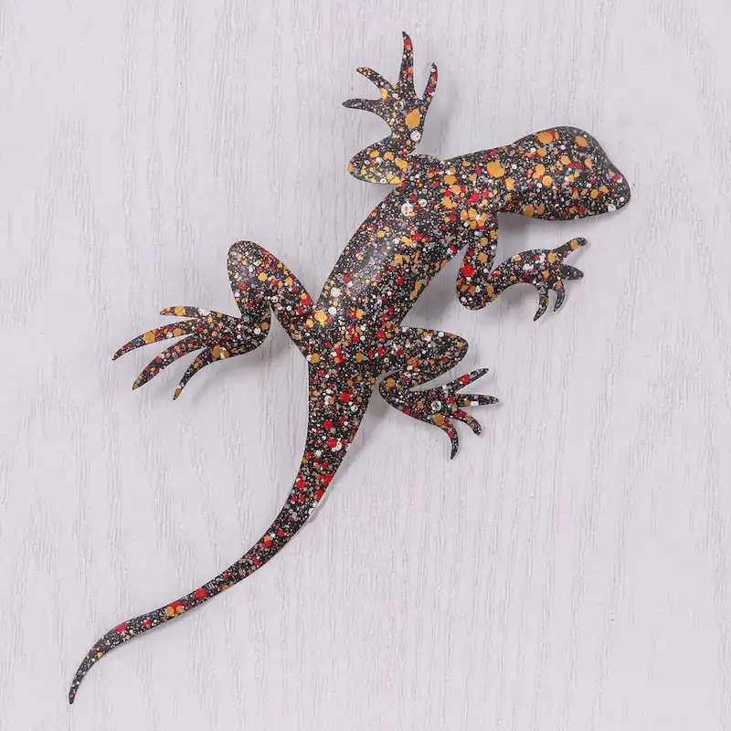 Novica Handmade Festive Salamander Iron Wall Art