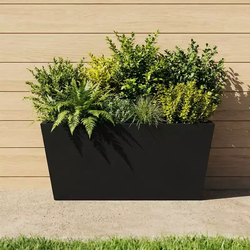 PexFix Tapered Metal Planter Box Black Outdoor Planters with Drainage Holes Large Flower Pots for Indoor Outdoor Patio Garden Commercial Cafe Decor
