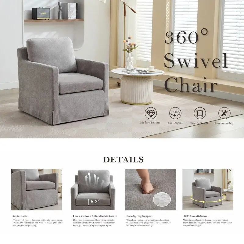 Chenille Upholstered Swivel Accent Chair wSkirted and Metal Base