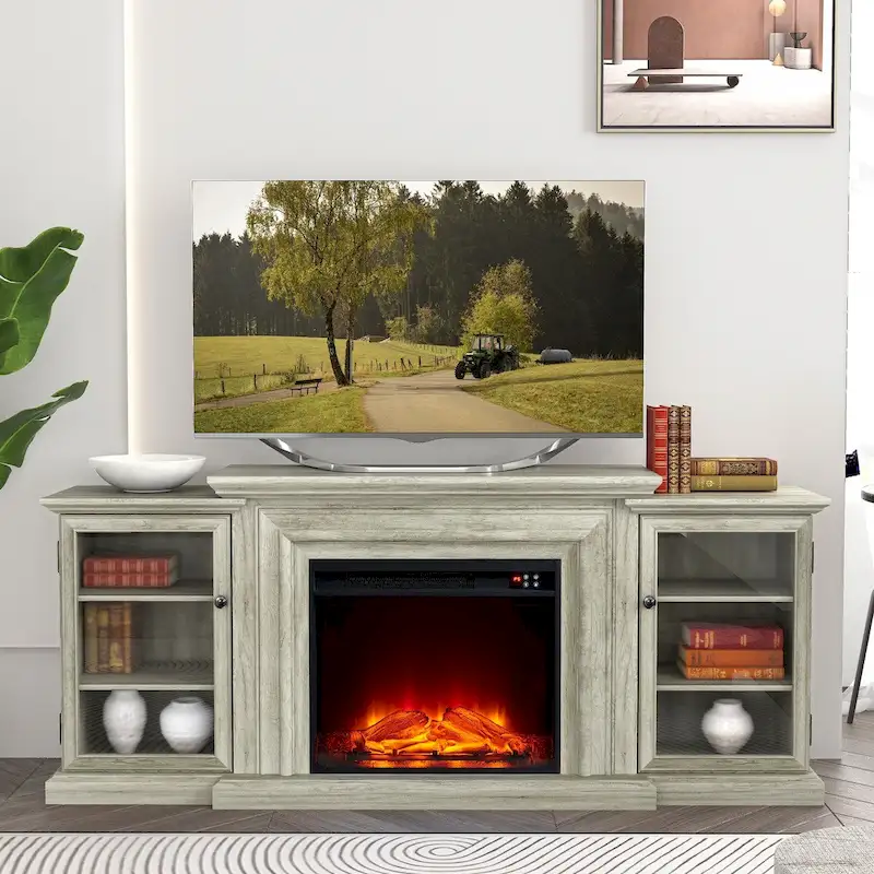 Farmhouse TV Stand with Fireplace - 70 Width -Fits up to 70 TV - 71W x 30H x 15.5D
