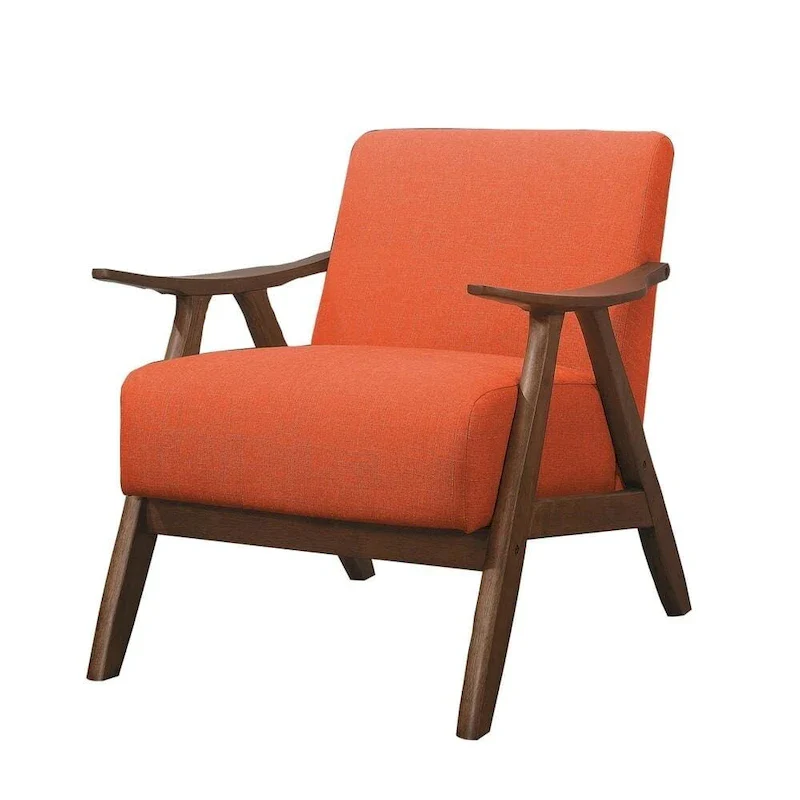 Orange Fabric Accent Chair, Single Seat, Curved Armrests
