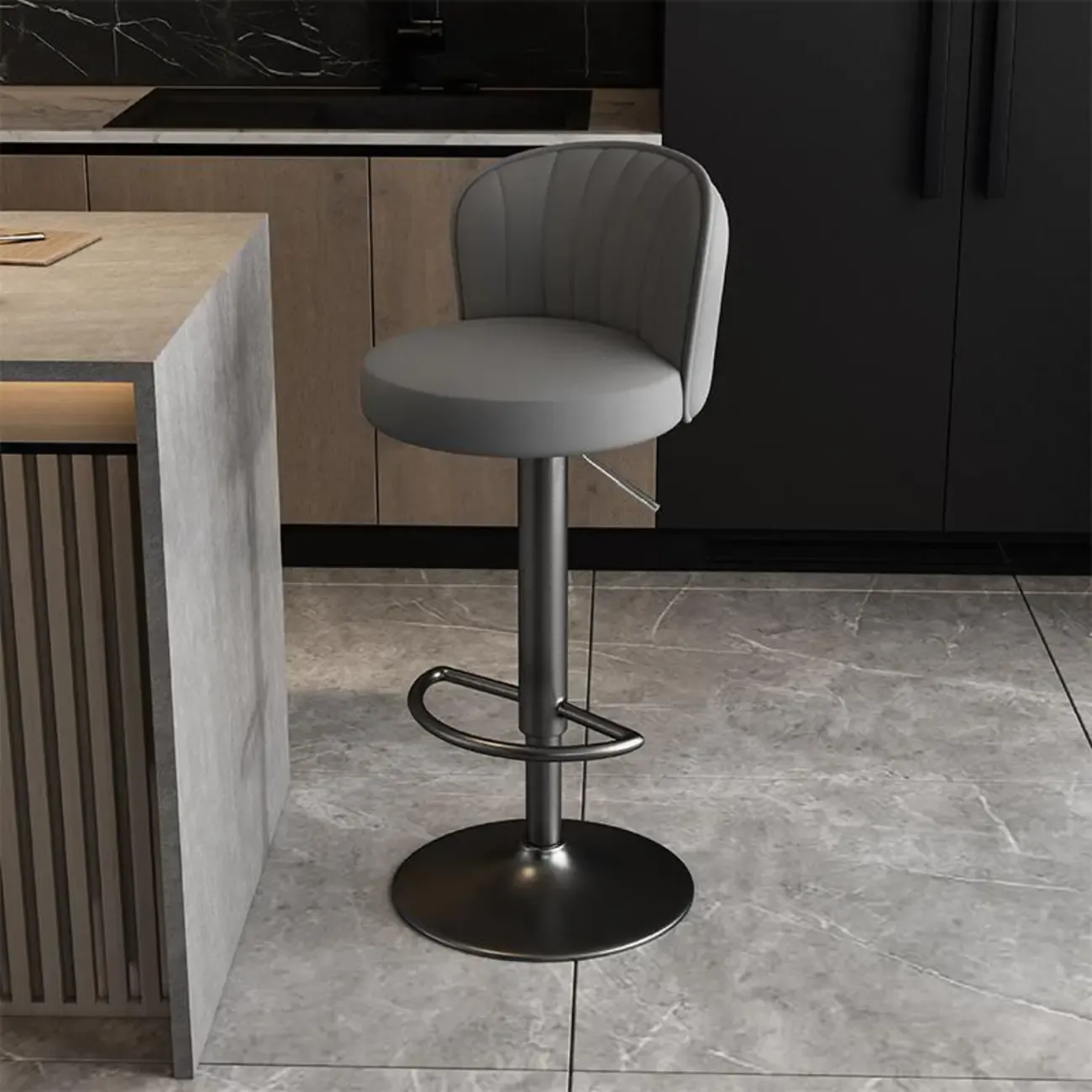 Modern Leather Adjustable Swivel Bar Stools with Back
