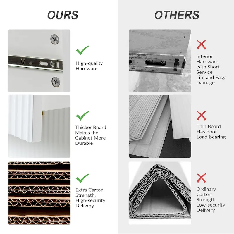 3-Drawer Nightstand with Metal Legs, Set of 2