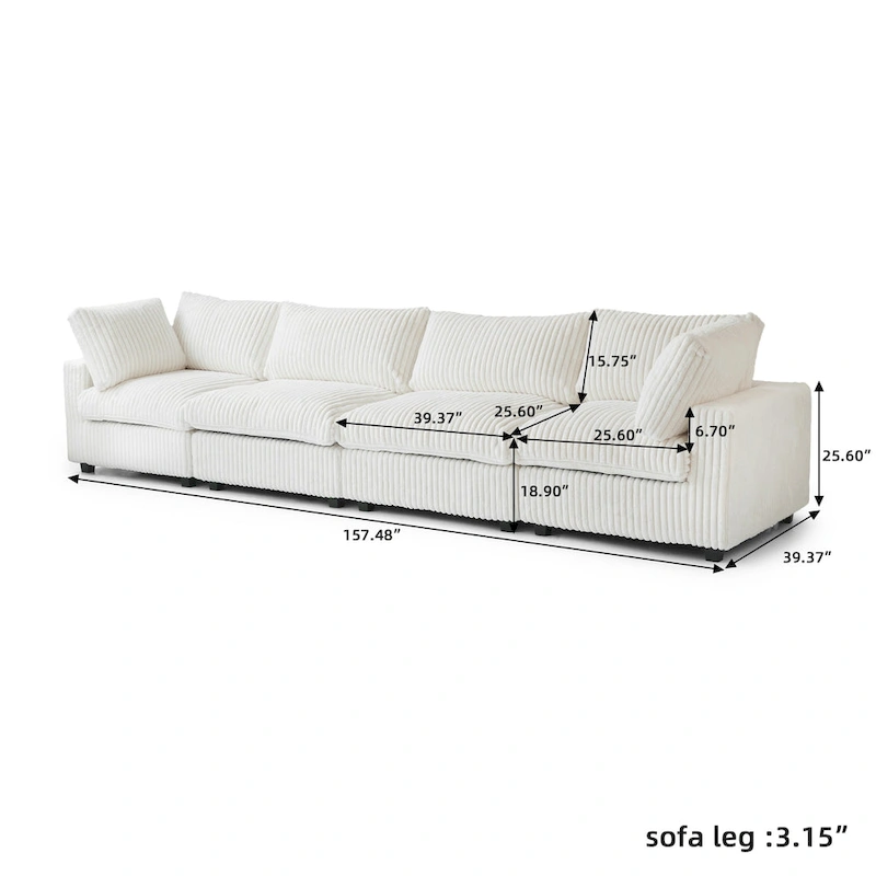 157.48 Soft Plush Modular Sectional Sofa 4-Seater Upholstered Living Room Couch