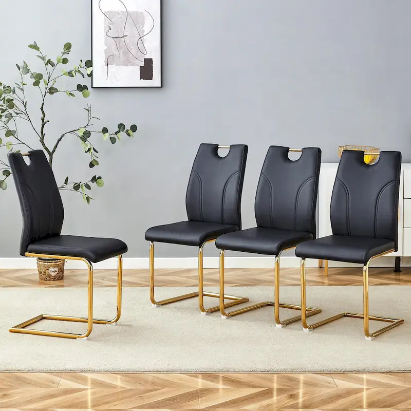 White+Gold / Black+Gold PU Dining Chair, Upholstered, Set of 4, 1-Seat