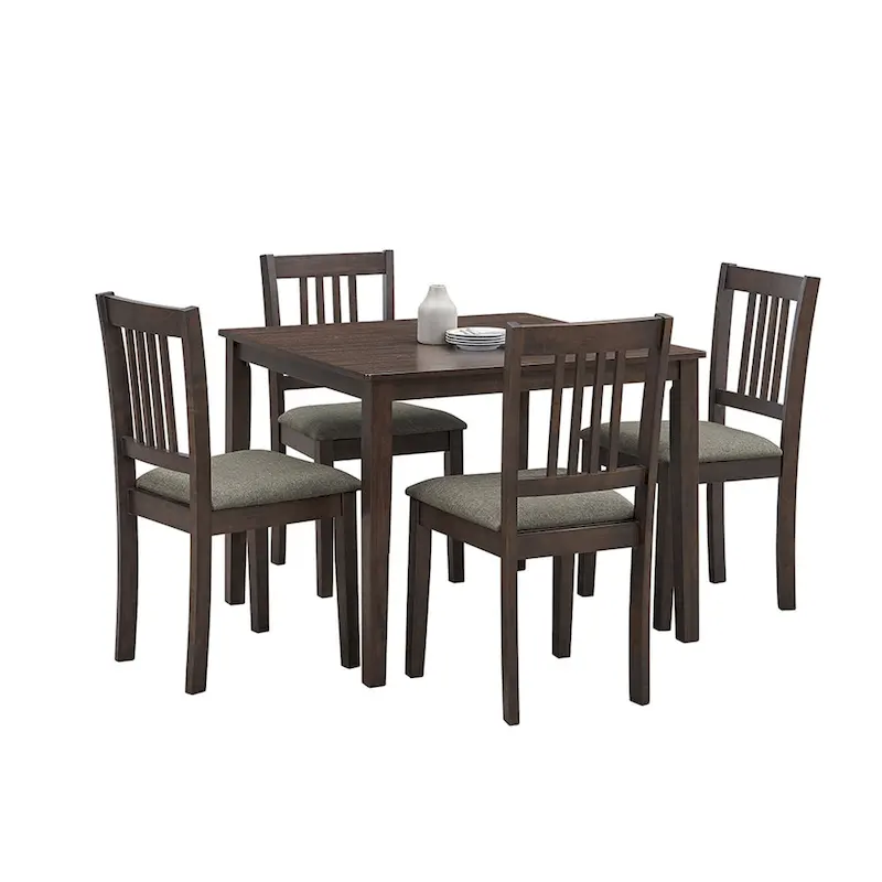 Kitchen Breakfast Nook Dining Table Chairs Set Square Wooden Dining Table Casual Dining Table with 4 Upholstered Dining Chairs