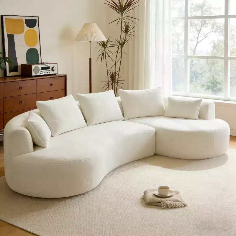Dyonery 122 Curved Corner Sofa with Chaise Lounge, Modern Luxury Lambswool Sofa, Perfect for the Living Room, Includes 5 PillowsExtra-Thick.