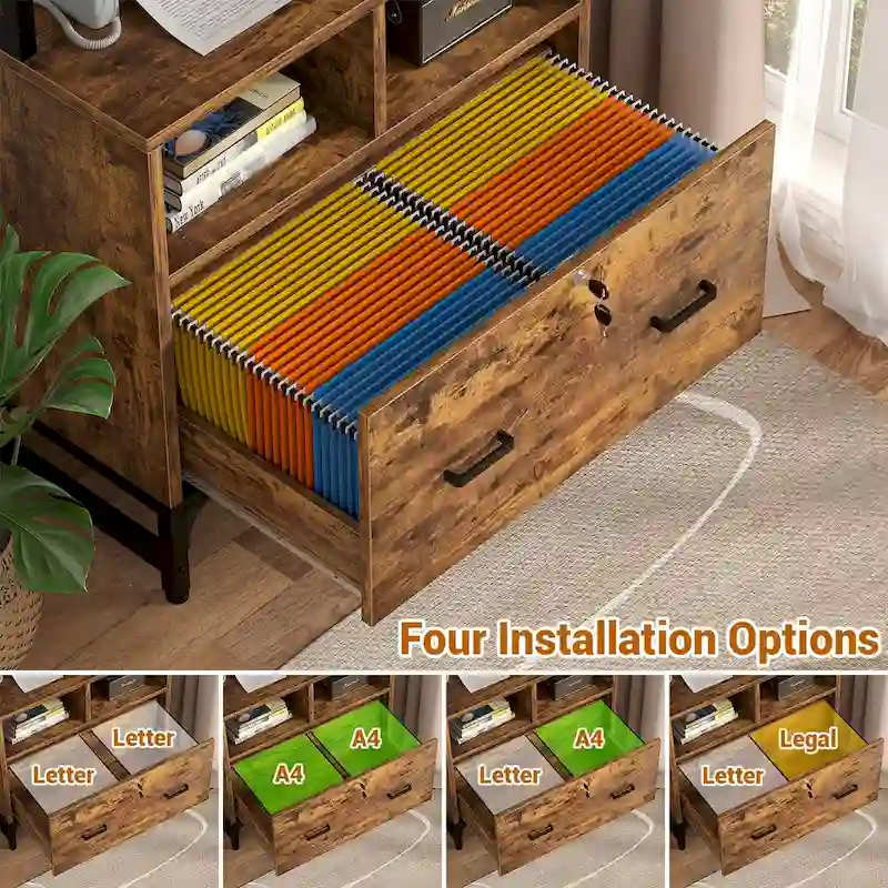 File Cabinet with Charging Station, Vertical Filing Cabinet with Lock & Large Drawer