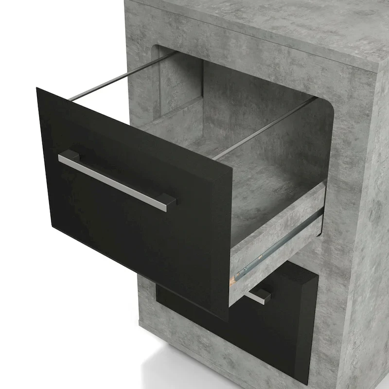 DH BASIC Urban Two-Drawer Mobile File Cabinet with Iron Bar Pulls by Denhour