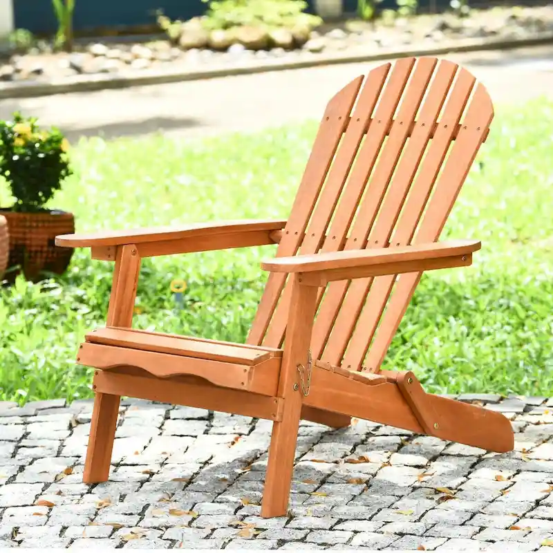 Gymax Eucalyptus Adirondack Chair Foldable Outdoor Wood Lounger Chair - See Details