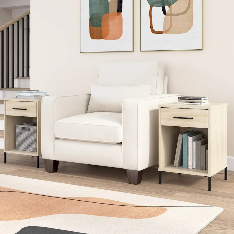Gray Modern End Table with Drawer and Shelf
