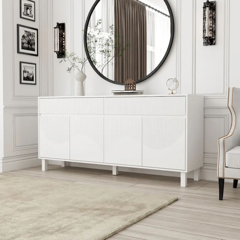 White Floor Cabinet with 4 Doors and 2 Drawers - 63W x 29.7H