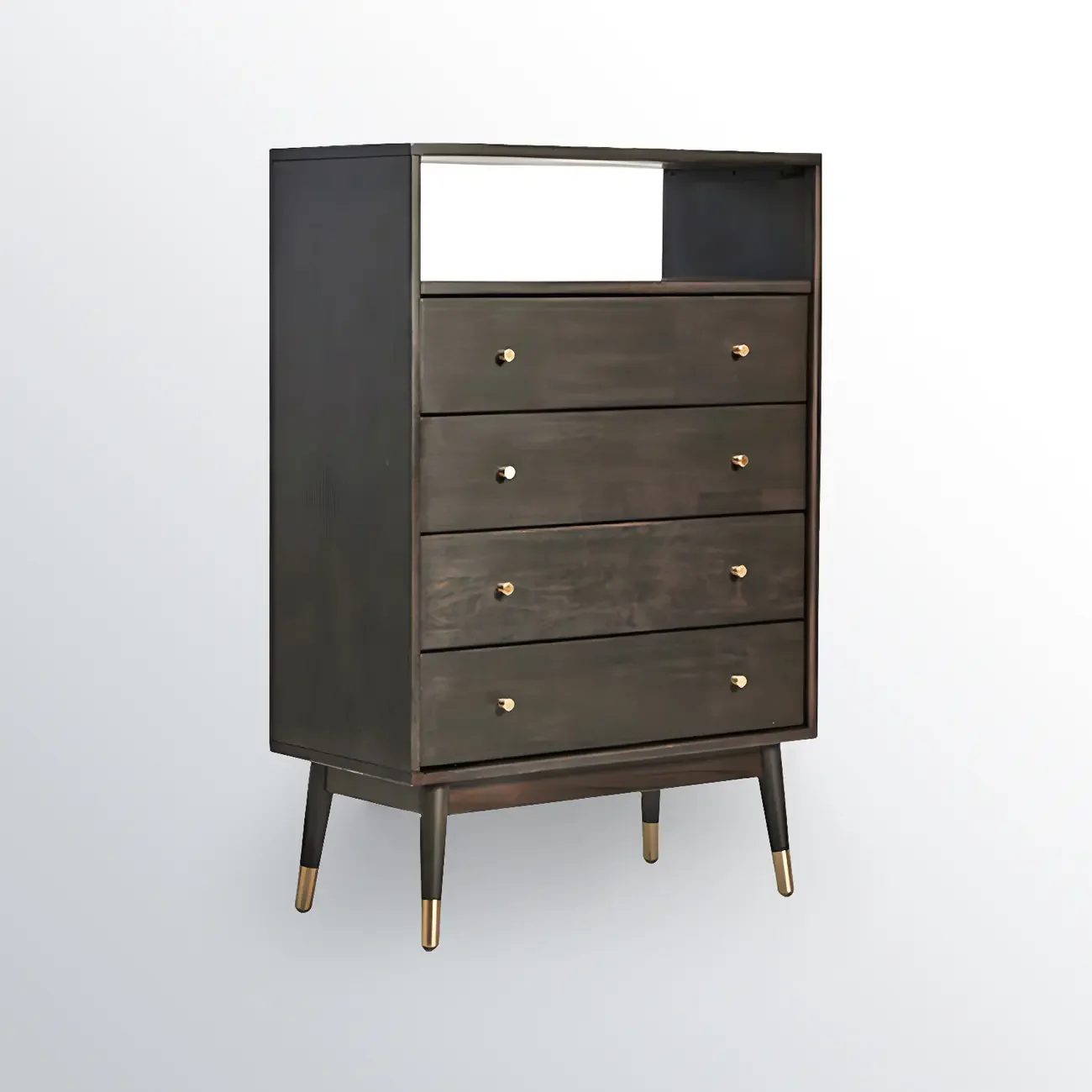 Modern Rubberwood Bedroom Storage Cabinet with 4 Drawers