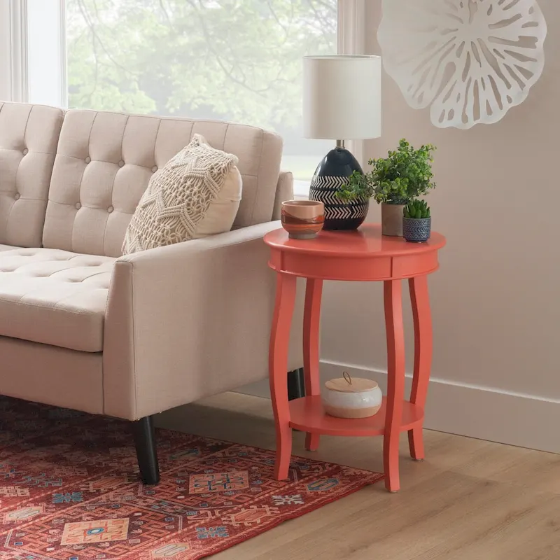 White Round Side Table with Lower Shelf & Cabriole Legs, 1-Person