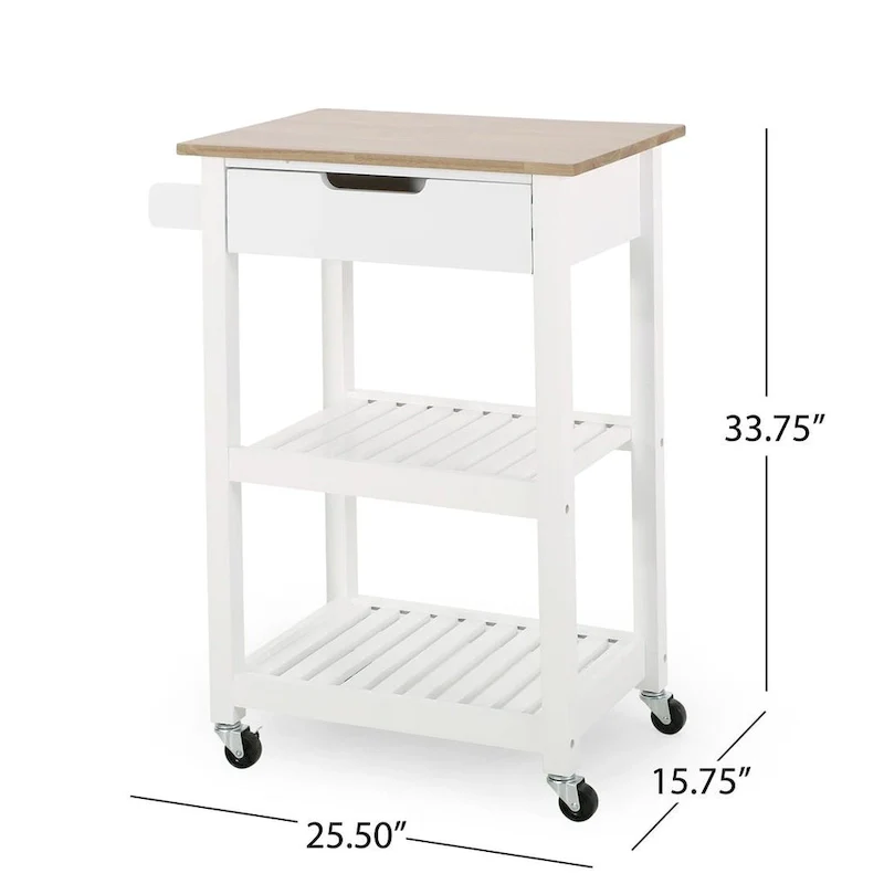 Compact Wooden Kitchen Cart with Wheels Shelves and Drawer by