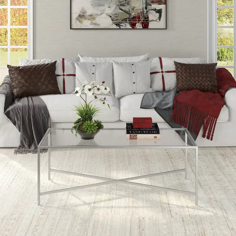 Glass Top Coffee Table with Steel Frame