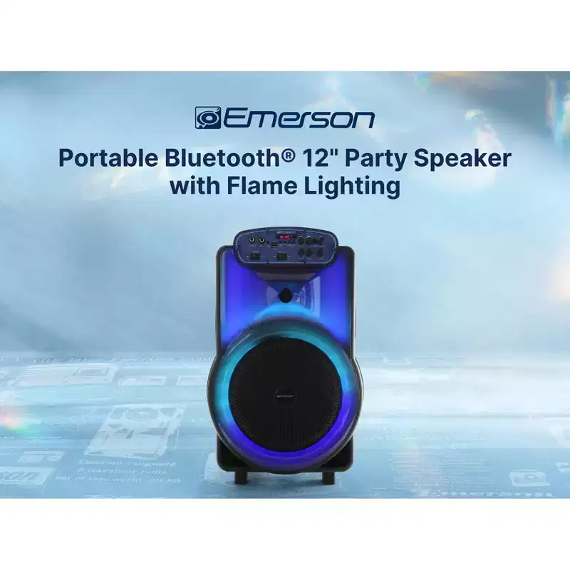 Emerson EDS-1220 Portable Bluetooth 12-inch Party Speaker with Flame Lighting and Remote