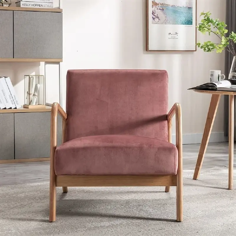 Velvet/ Wood Mid-century Modern Armchair